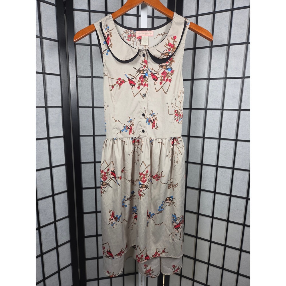 Band of Gypsies Bird Print Peter Pan Collar Hi Lo Mini Dress Medium